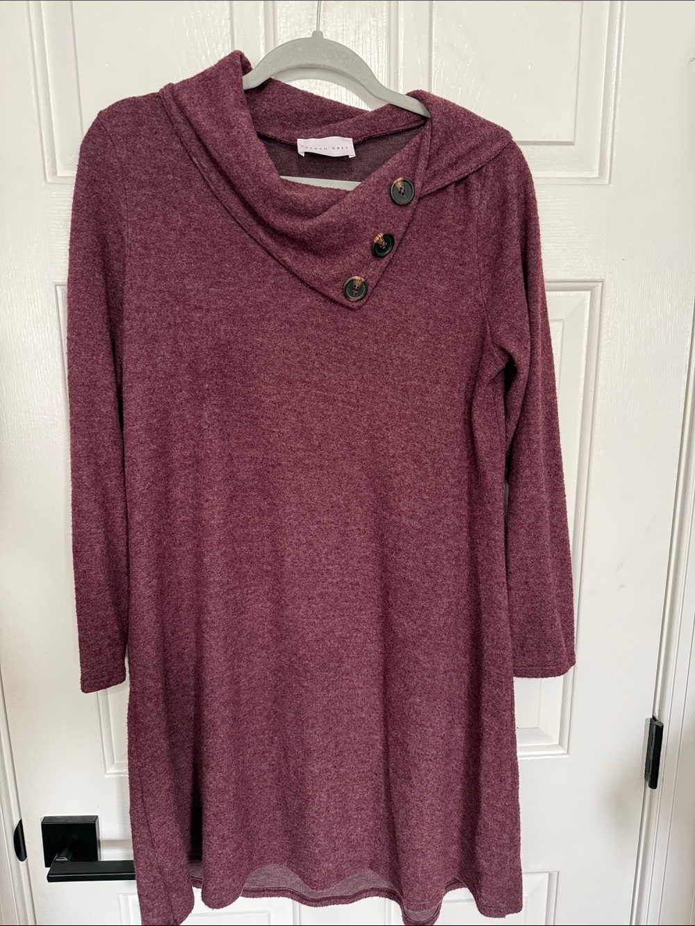 French Grey Long Sleeve Tunic Dress in Burgundy